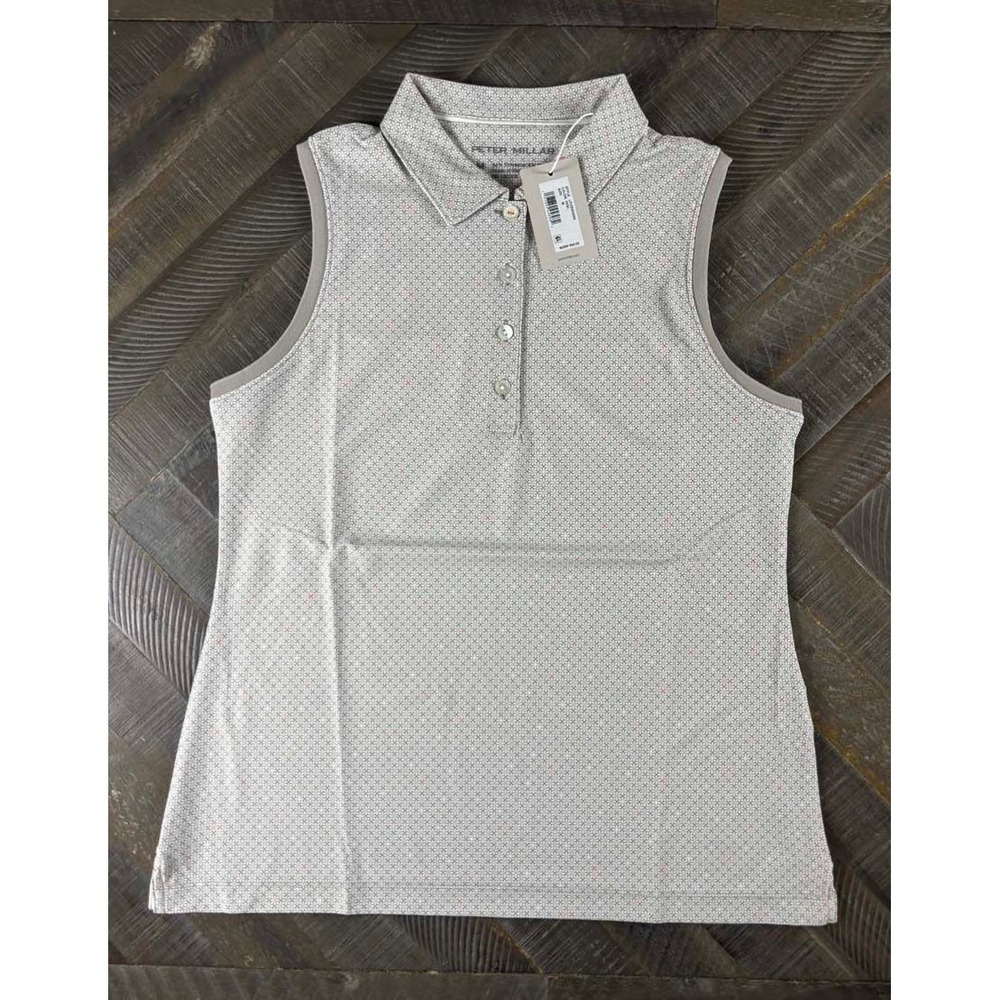 Peter Millar Womens Sleeveless Golf Polo Top Geometric Pebble Medium NWT